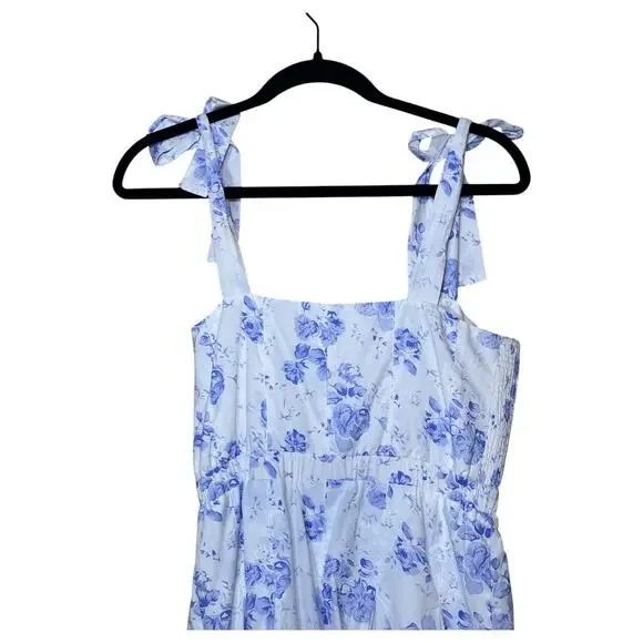 Hyacinth House Tuckernuck Blue Chintz Teagan Tie Shoulder Floral Midi Dress XS - Picture 4 of 7